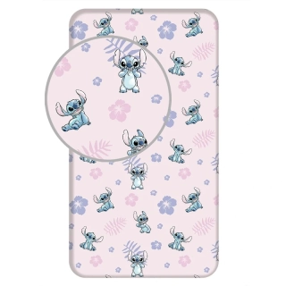 Bavlněné napínací prostěradlo Lilo & Stitch - 90 × 200 × 25 cm růžové