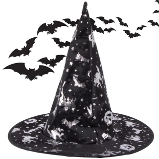 Čarodějnický klobouk na Halloween – klasická špičatá čepice se vzorem